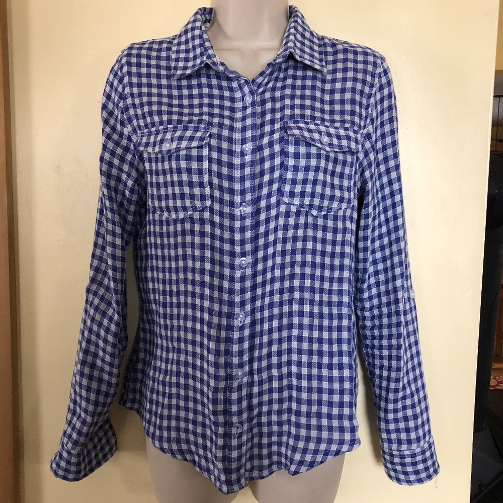 COUPE blue check cotton double layer shirt/pockets